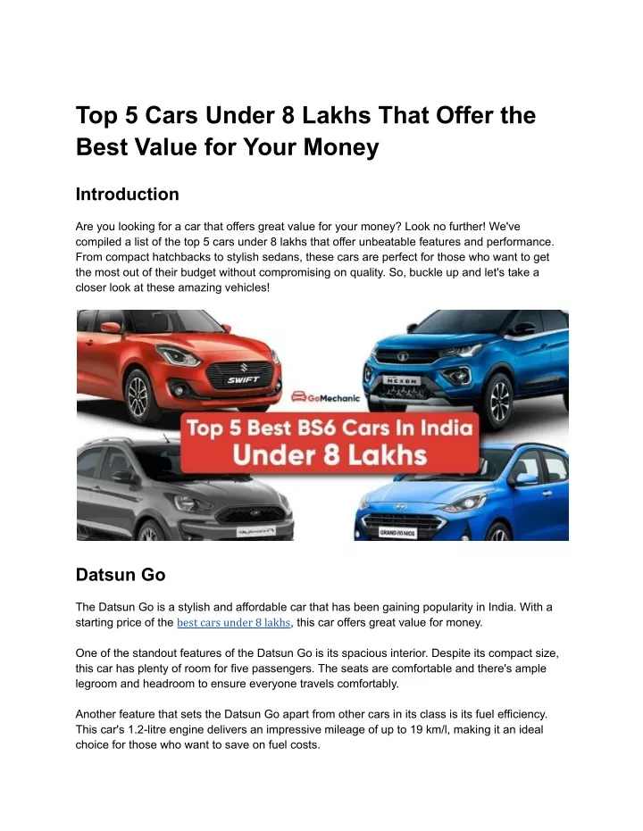 top 5 cars under 8 lakhs that offer the best