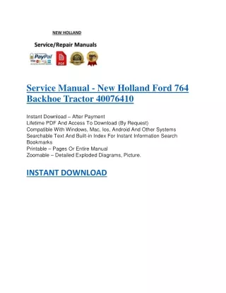 Service Manual - New Holland Ford 764 Backhoe Tractor 40076410