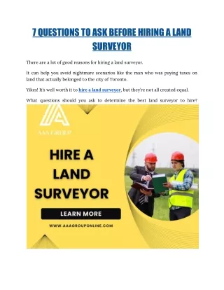 Hire A Land Surveyor From Land Surveying Company | AAA Group