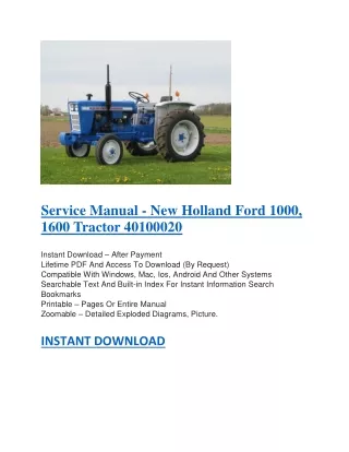 Service Manual - New Holland Ford 1000, 1600 Tractor 40100020