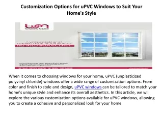 Customization Options for uPVC Windows to Suit Your