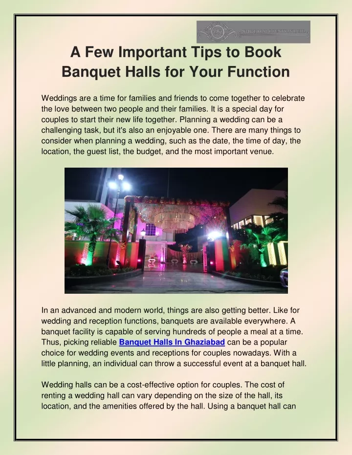a few important tips to book banquet halls