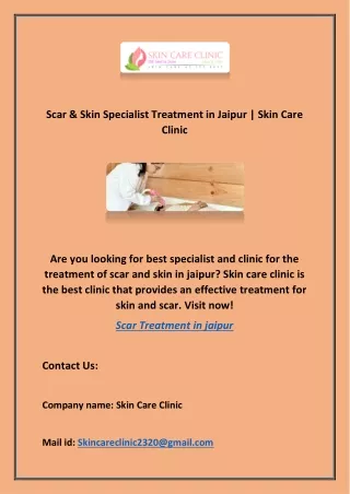 Scar & Skin Specialist Treatment in Jaipur | Skin Care Clinic