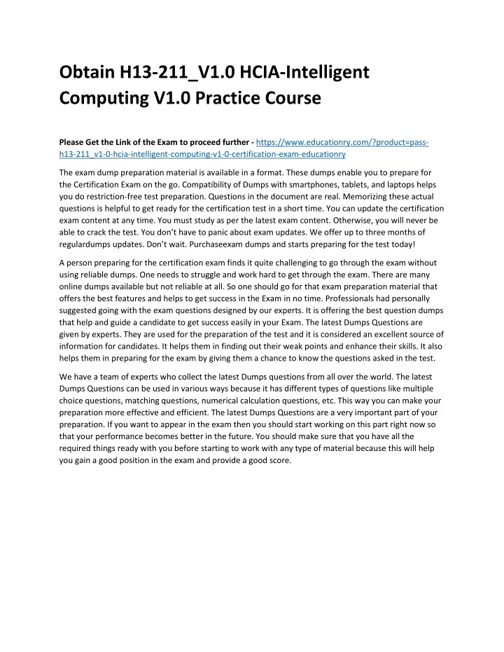 obtain h13 211 v1 0 hcia intelligent computing