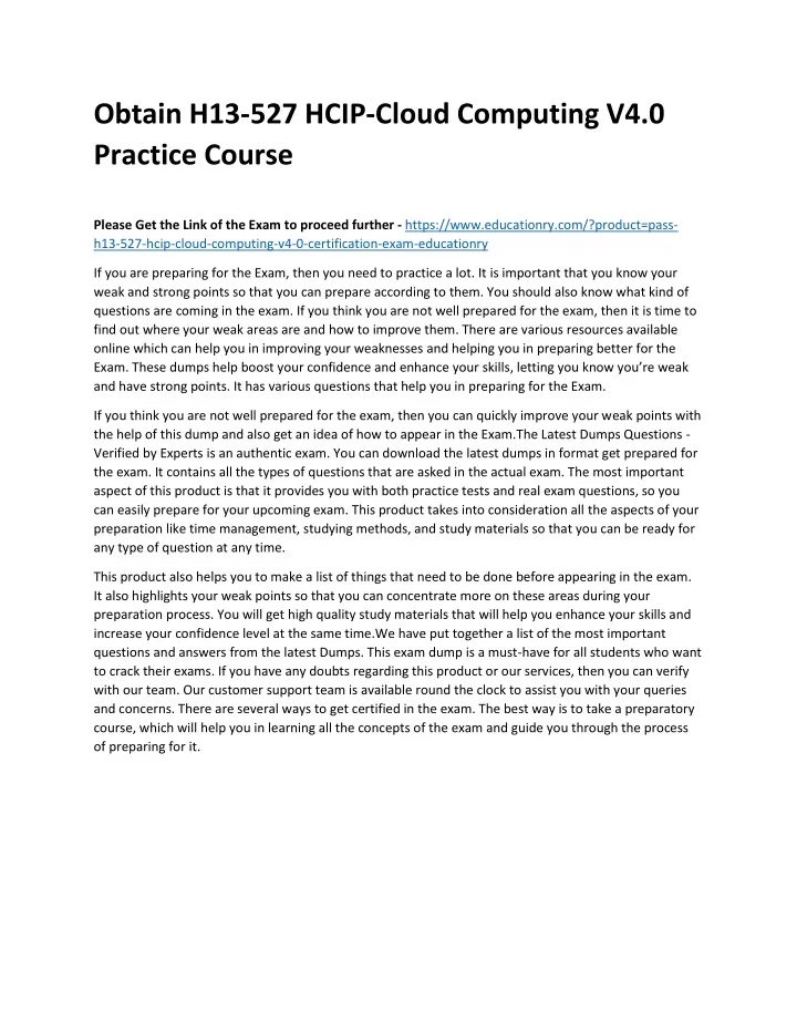 obtain h13 527 hcip cloud computing v4 0 practice
