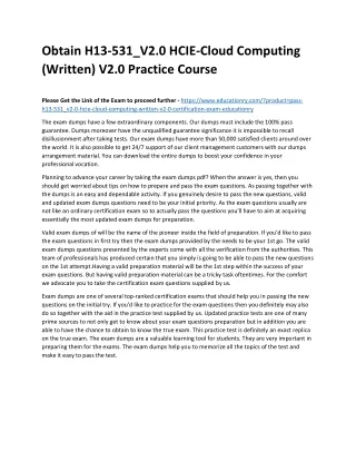 obtain h13 531 v2 0 hcie cloud computing written