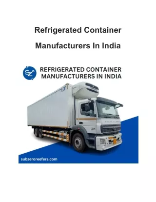 Refrigerated Container Manufacturers In India