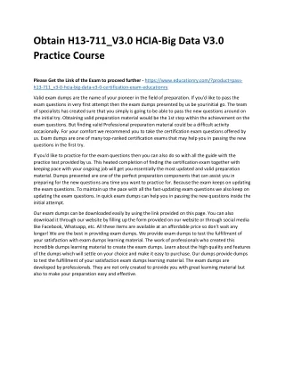 obtain h13 711 v3 0 hcia big data v3 0 practice