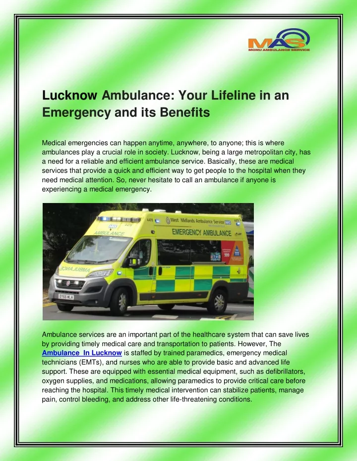 lucknow ambulance your lifeline in an emergency