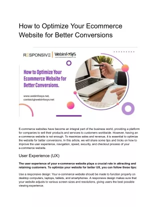 How to Optimize Your Ecommerce Website for Better Conversions