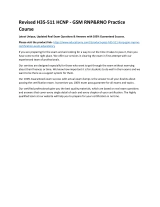 revised h35 511 hcnp gsm rnp rno practice course