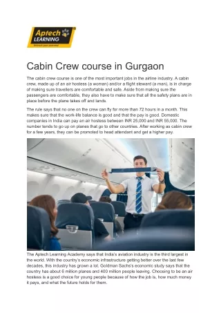 Cabin Crew course in Gurgaon