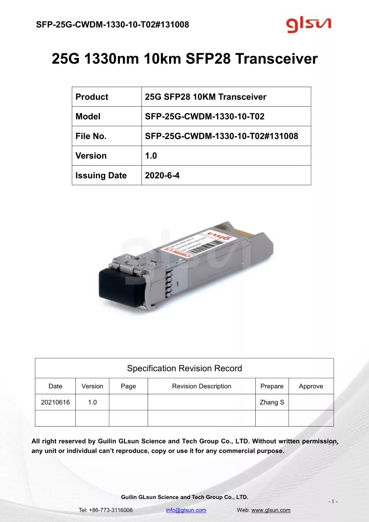 sfp 25g cwdm 1330 10 t02 131008