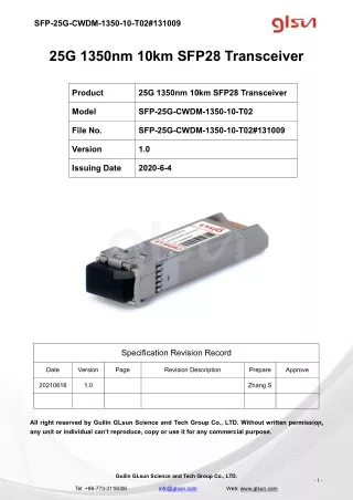 25G 1350nm 10km SFP28 Transceiver