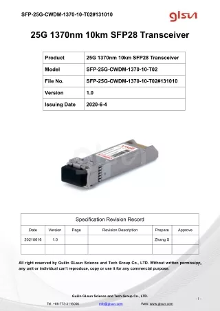 25G 1370nm 10km SFP28 Transceiver