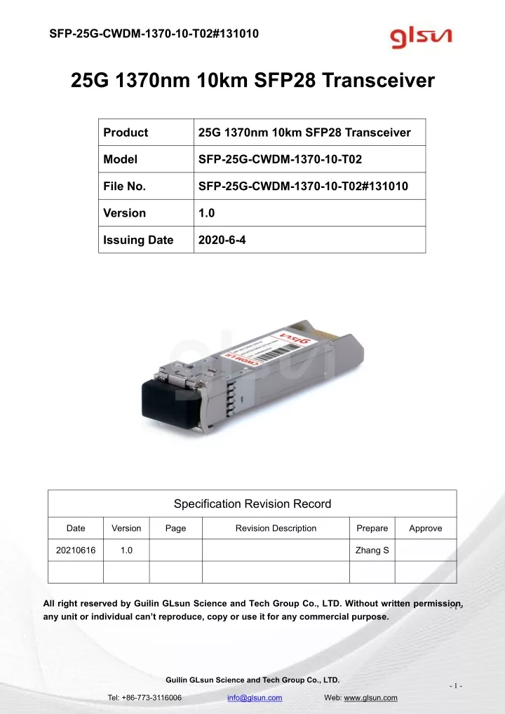 sfp 25g cwdm 1370 10 t02 131010