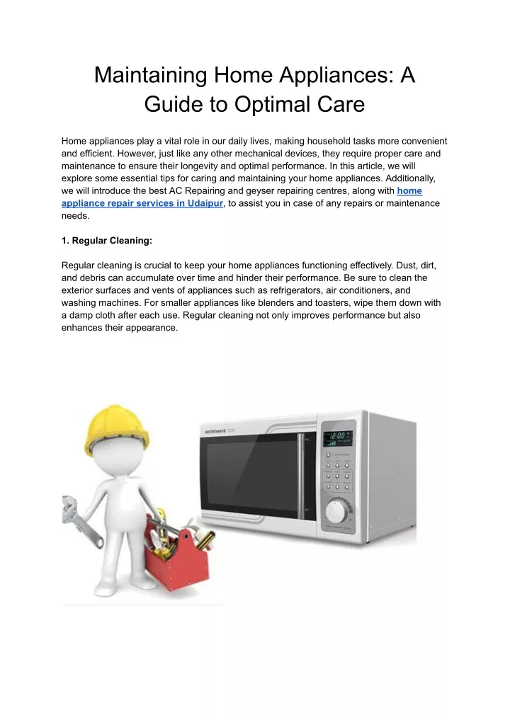 maintaining home appliances a guide to optimal