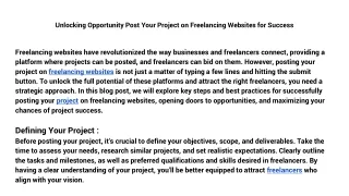 Unlocking Opportunity Post Your Project on Freelancing Websites for Success
