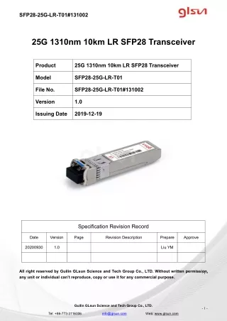 25G 1310nm 10km LR SFP28 Transceiver