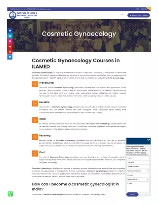 Cosmetic Gynaecology Courses in ILAMED