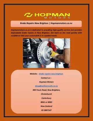 Brake Repairs New Brighton  Hopmanmotors.co.nz