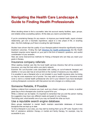 Navigating the Health Care Landscape A Guide to Finding Health Professionals