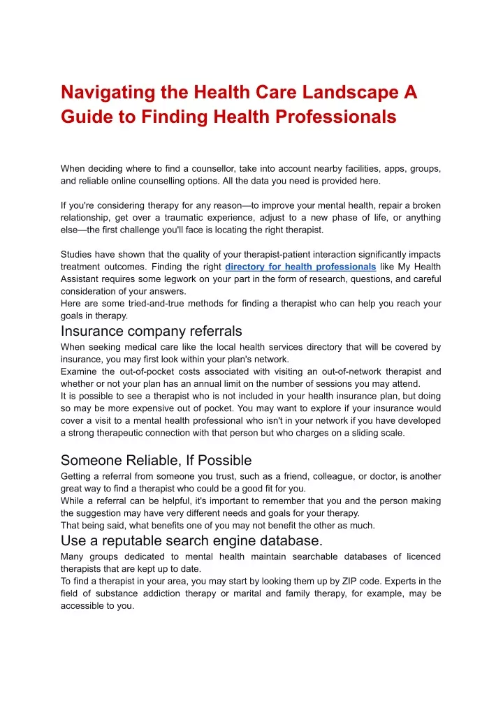 PPT - Navigating the Health Care Landscape A Guide to Finding Health Professionals PowerPoint 