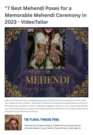 7 Best Mehendi Poses for a Memorable Mehendi Ceremony in 2023 - VideoTailor