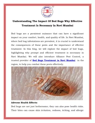 Understanding The Impact Of Bed Bugs Why Effective Treatment Is Necessary In Navi Mumbai