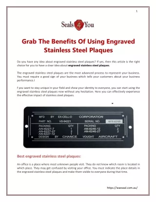 Grab The Benefits Of Using Engraved Stainless Steel Plaques