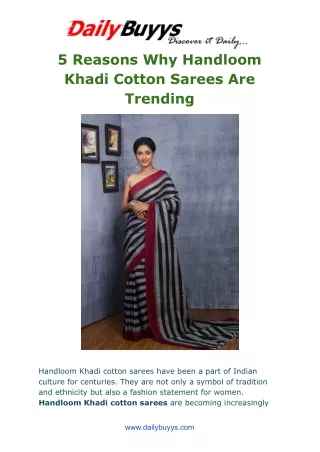 5 Reasons Why Handloom Khadi Cotton Sarees Are Trending