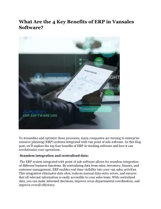 what are the 4 key benefits of erp in vansales