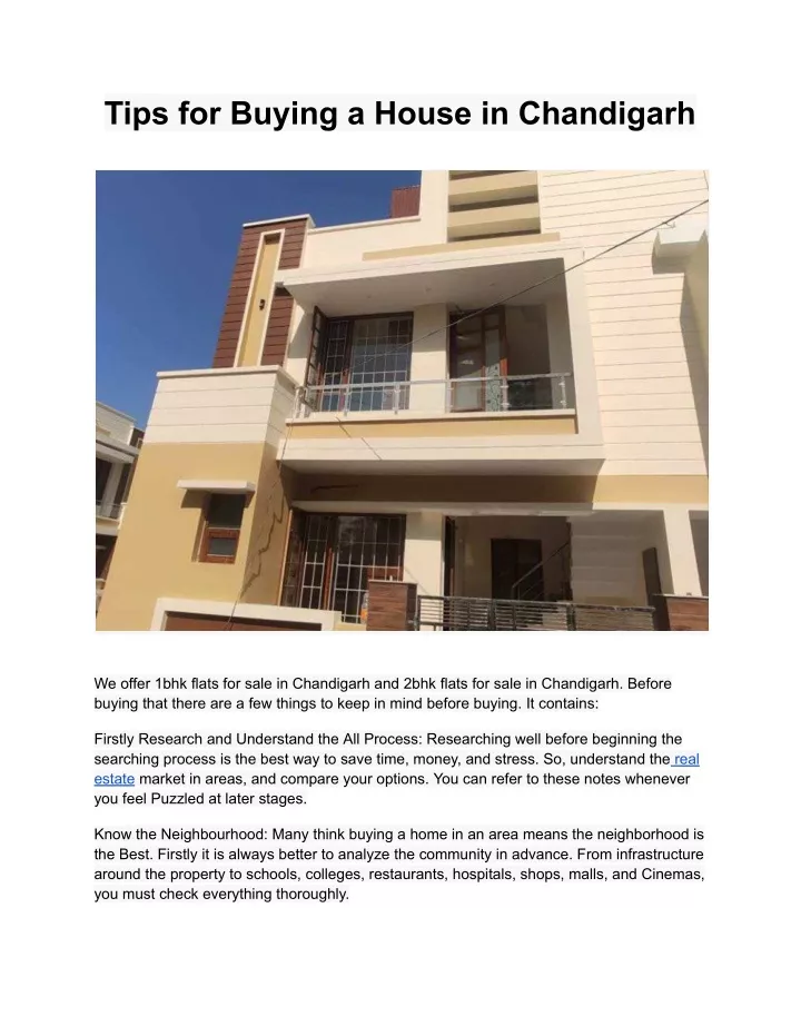 tips for buying a house in chandigarh