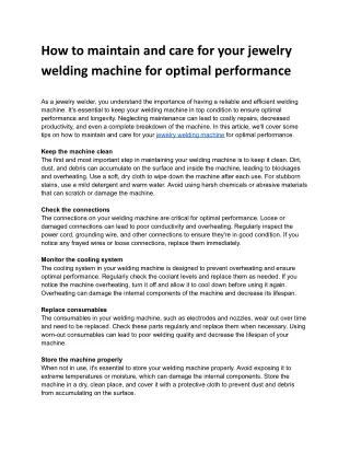 How to maintain and care for your jewelry welding machine for optimal performance