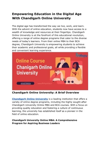 Empowering Education in the Digital Age With Chandigarh Online University