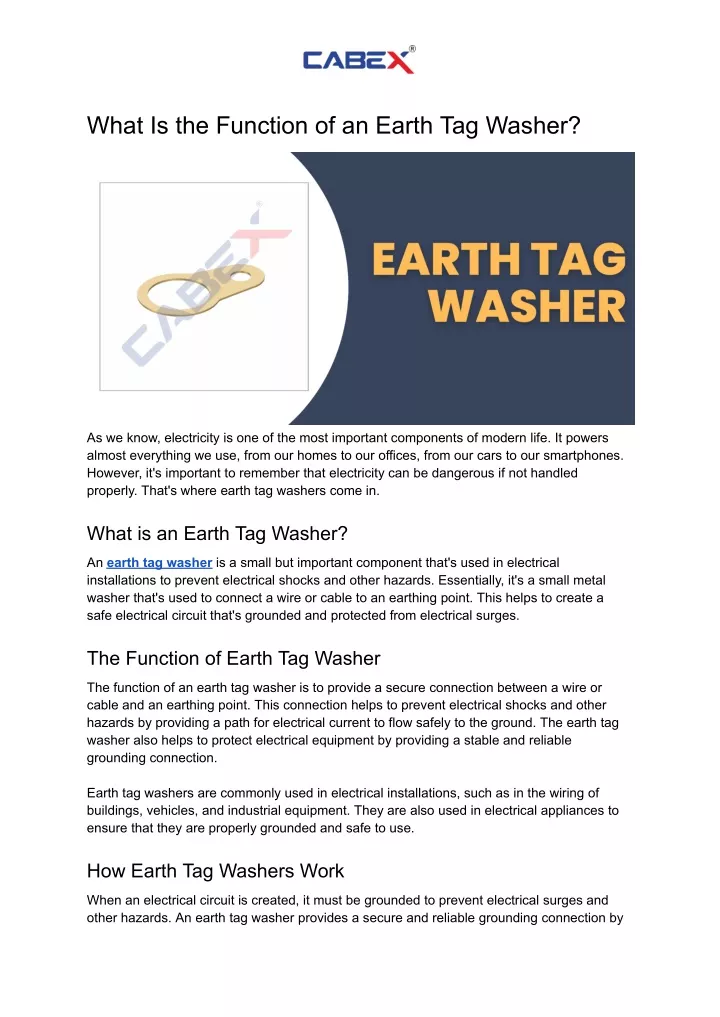 what is the function of an earth tag washer