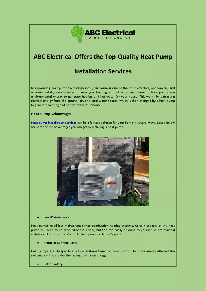 abc electrical offers the top quality heat pump