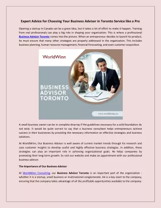 Expert Advice for Choosing Your Business Advisor in Toronto Service like a Pro
