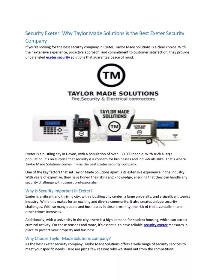 security exeter why taylor made solutions