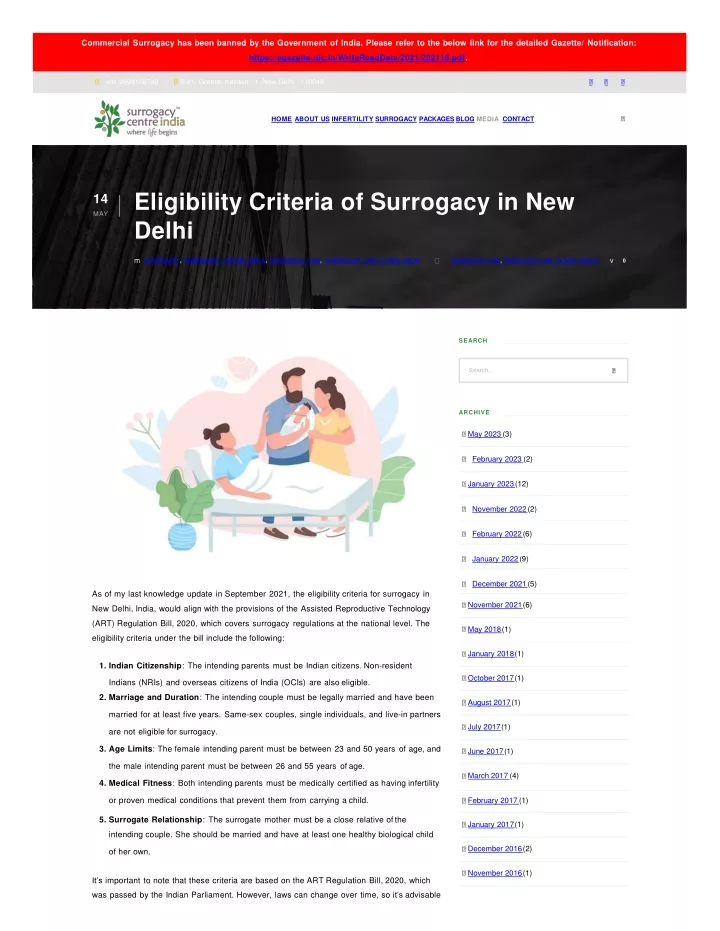 eligibility criteria of surrogacy in new delhi