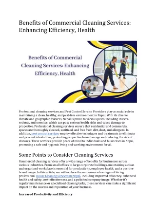 Benefits of Commercial Cleaning Services