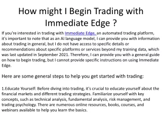 how might i begin trading with immediate edge