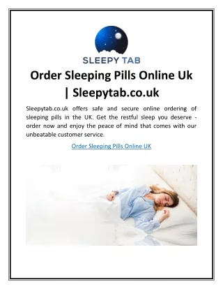 Order Sleeping Pills Online Uk | Sleepytab.co.uk