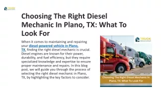 Choosing The Right Diesel Mechanic In Plano, TX: What To Look For