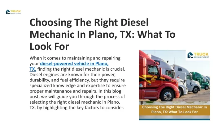 choosing the right diesel mechanic in plano tx what to look for