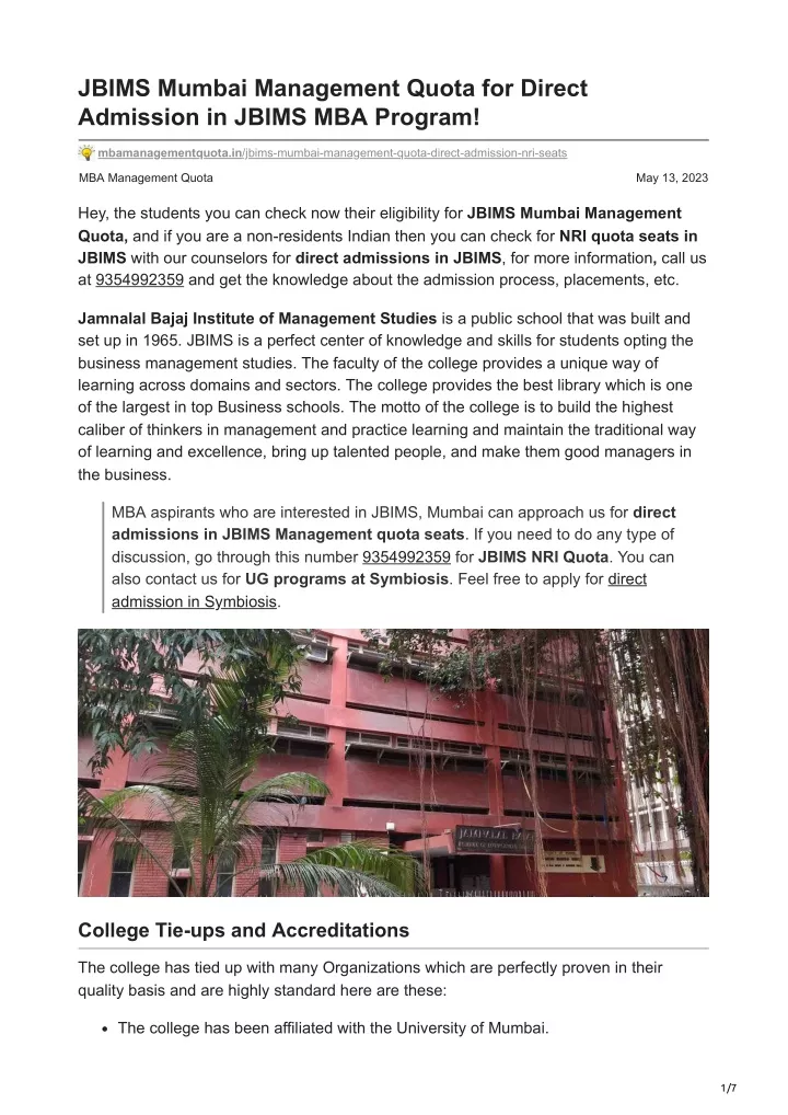 jbims mumbai management quota for direct