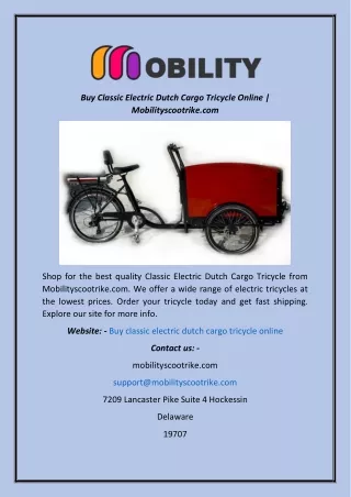 Buy Classic Electric Dutch Cargo Tricycle Online  Mobilityscootrike.com