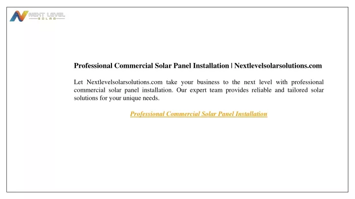 professional commercial solar panel installation