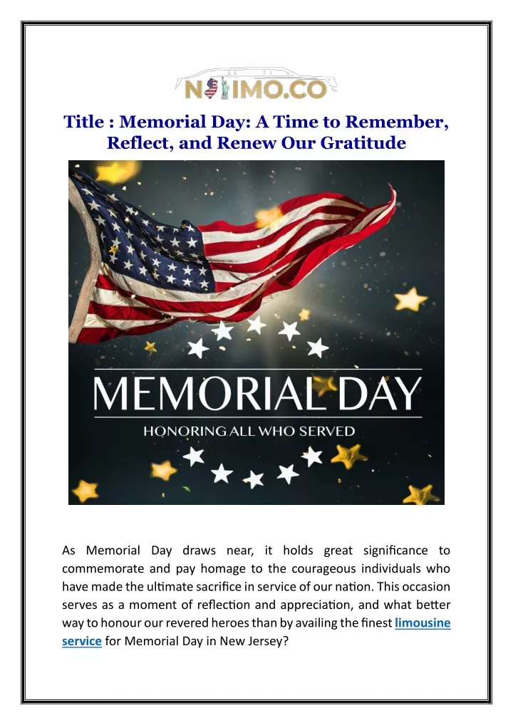 PPT - Memorial Day: A Time to Remember, Reflect, and Renew Our Gratitude PowerPoint Presentation 