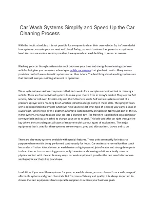 Car Wash Systems Simplify and Speed Up the Car Cleaning Process
